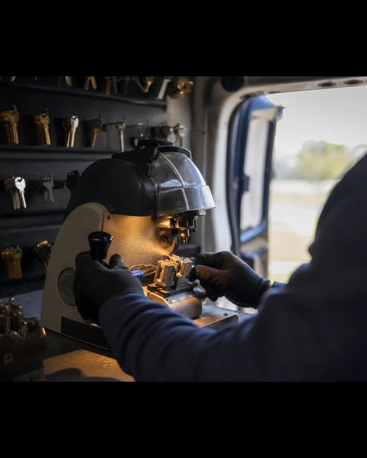 Key Cutting being carried out by a locksmith